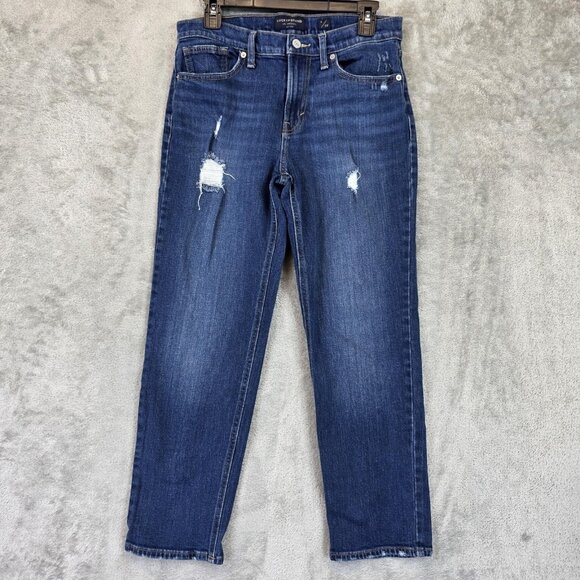 Lucky Brand Jeans Womens 6/28 Blue Mid Rise Boyfriend Sienna Distressed Ripped - Picture 1 of 15